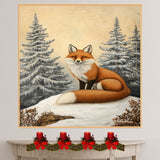 Tranquil Winter Fox Canvas – Realistic Red Fox Sitting in Snowy Forest with Pine Trees and Falling Snow on Ready to Hang 1.5" Thick Canvas Wrap, Floating Framed Canvas, Flat Rolled Canvas