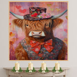 Timeless Nobility: Whimsical Highland Cattle in a Victorian-Era European Suit and Hat Heartwarming Classic Artwork on Ready to Hang 1.5" Thick Canvas Wrap, Floating Framed Canvas, Flat Rolled Canvas