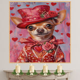 Regal Romance: Chihuahua in a European-Inspired Red Dress and Hat with a Touch of Elegance Sophisticated Painting on Ready to Hang 1.5" Thick Canvas Wrap, Floating Framed Canvas, Flat Rolled Canvas