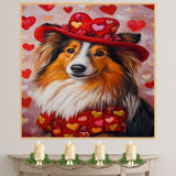 Dapper Presence: Shetland Sheepdog in a Distinguished Red Suit and Hat on Ready to Hang 1.5" Thick Canvas Wrap, Floating Framed Canvas, Flat Rolled Canvas