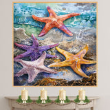 Watercolor Painting of Multicolored Starfish in a Tide Pool by Debbie Afagan in Vibrant Coastal Colors on Ready to Hang 1.5" Thick Canvas Wrap, Floating Framed Canvas, Flat Rolled Canvas