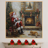 Warm Fireside Christmas with Santa and Dog – Classic Holiday Canvas Print for Home Décor on Ready to Hang 1.5" Thick Canvas Wrap, Floating Framed Canvas, Flat Rolled Canvas