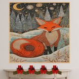 Mystical Winter Fox Canvas – Ornate Red Fox in Snowy Forest Under Moonlight and Sparkling Snowflakes on Ready to Hang 1.5" Thick Canvas Wrap, Floating Framed Canvas, Flat Rolled Canvas
