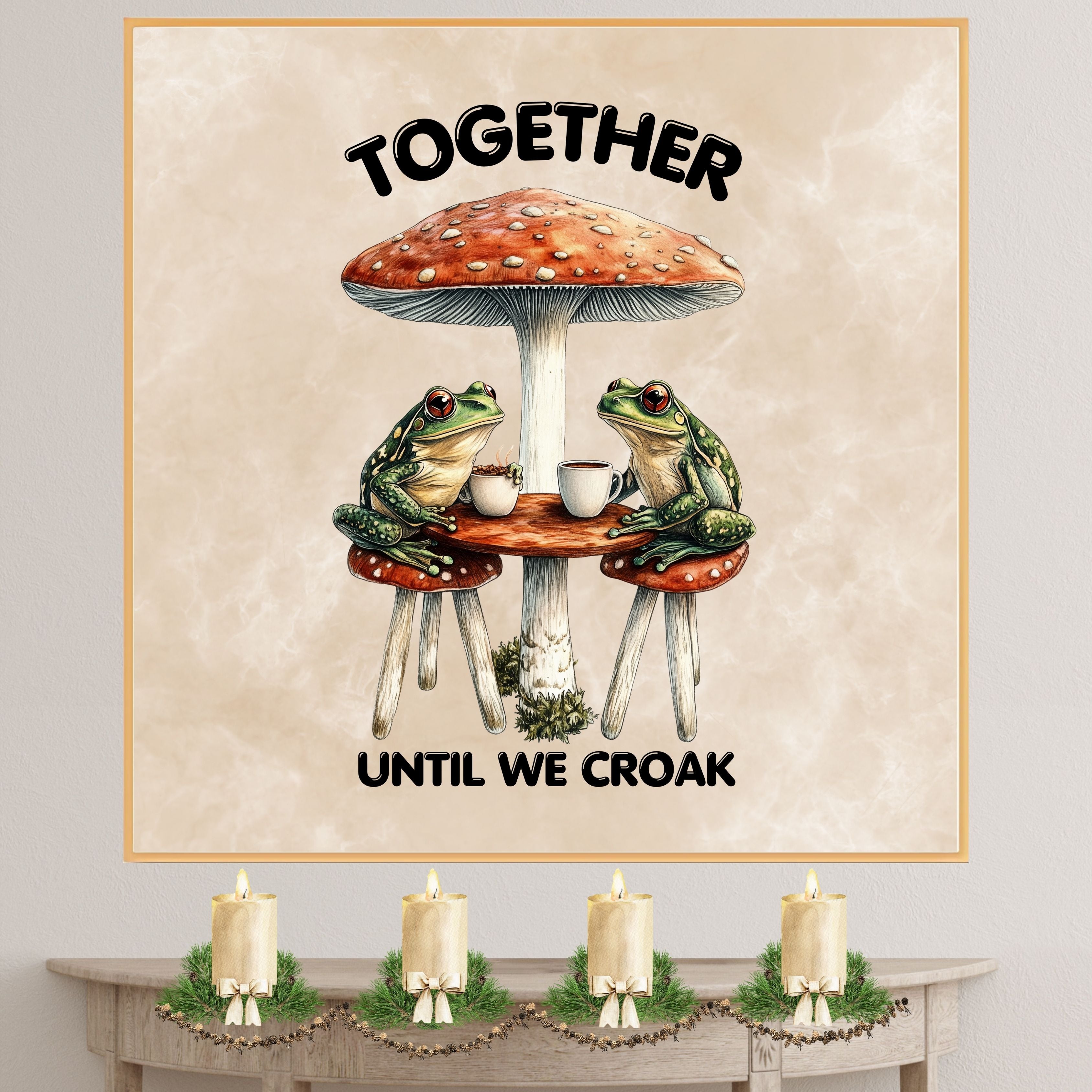 Until We Croak Couple Print, Custom Frog Illustration on 1.5" Thick Canvas Wrap, Floating Framed Canvas, Flat Rolled Canvas