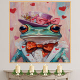 Victorian Charm: Whimsical Green Frog in a European Suit and Hat Delightful Heartfelt Artwork on Ready to Hang 1.5" Thick Canvas Wrap, Floating Framed Canvas, Flat Rolled Canvas