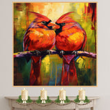 Contemporary Red Cardinal Pair – Artistic Nature-Inspired Painting with Abstract Background and Dripping Color Details on Ready to Hang 1.5" Thick Canvas Wrap, Floating Framed Canvas, Flat Rolled Canvas