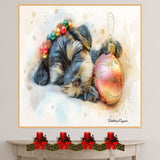 Schnauzer Christmas Canvas - "Paw-sitive Tidings" - Adorable Pup Snuggled Next to a Sparkling Ornament on Ready to Hang 1.5" Thick Canvas Wrap, Floating Framed Canvas, Flat Rolled Canvas