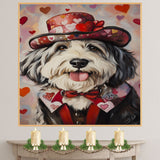 Hearty Gentleman: Old English Sheepdog in a Charming Suit and Hat on Ready to Hang 1.5" Thick Canvas Wrap, Floating Framed Canvas, Flat Rolled Canvas