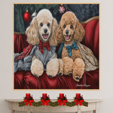 Dog Christmas Canvas - "Victorian Sophistication" - Stylish Poodles in Vintage Attire on Ready to Hang 1.5" Thick Canvas Wrap, Floating Framed Canvas, Flat Rolled Canvas