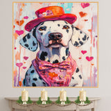 Sweet Love: Dalmatian in a Pink Heart-Adorned Dress and Hat Charming Romantic Painting on Ready to Hang 1.5" Thick Canvas Wrap, Floating Framed Canvas, Flat Rolled Canvas
