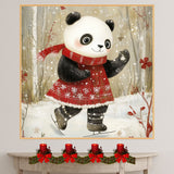 Whimsical Christmas Panda Bear Ice Skating in Red Snowflake Dress and Scarf – Cozy Holiday Animal Illustration for Nursery Decor, Gifting, and Seasonal Joy on Ready to Hang 1.5" Thick Canvas Wrap, Floating Framed Canvas, Flat Rolled Canvas
