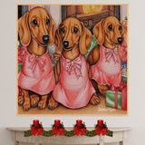 Dog Christmas Canvas - "Dachshund Delight" - Vintage-Inspired Art with Festive Presents on Ready to Hang 1.5" Thick Canvas Wrap, Floating Framed Canvas, Flat Rolled Canvas