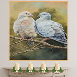 Realistic Dove Pair Artwork on Tree Branch in Natural Earth Tones with Soft Feather Details Perfect for Nature Lovers and Peaceful Home Accents on Ready to Hang 1.5" Thick Canvas Wrap, Floating Framed Canvas, Flat Rolled Canvas