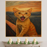 Surprised Orange Cat Canvas Painting – Expressive Sunset Scene with Whimsical Feline Emotion on Ready to Hang 1.5" Thick Canvas Wrap, Floating Framed Canvas, Flat Rolled Canvas