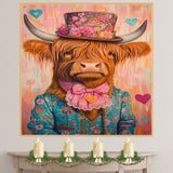 Victorian Charm: Whimsical Highland Cattle in an Elegant European Suit and Hat Heartwarming Timeless Artwork on Ready to Hang 1.5" Thick Canvas Wrap, Floating Framed Canvas, Flat Rolled Canvas