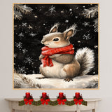 "Winter Delight Squirrel" - Squirrel in Red Scarf Playing in Snow on Ready to Hang 1.5" Thick Canvas Wrap, Floating Framed Canvas, Flat Rolled Canvas