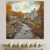 Whispers of Fall – Oil Painting Print of a Village Stream on Ready to Hang 1.5" Thick Canvas Wrap, Floating Framed Canvas, Flat Rolled Canvas