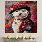 Gentleman's Poise: Old English Sheepdog in a Handsome Suit and Hat on Ready to Hang 1.5" Thick Canvas Wrap, Floating Framed Canvas, Flat Rolled Canvas