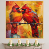Symbolic Red Cardinals on Branch – Emotional Bird Painting Representing Love, Hope, and Connection in Vibrant Artistic Style on Ready to Hang 1.5" Thick Canvas Wrap, Floating Framed Canvas, Flat Rolled Canvas