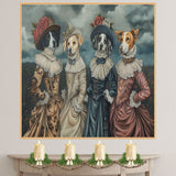 Victorian Style Dog Portrait Art of Four Elegant Lady Dogs in Gowns Unique Pet Lover Gift for Home Decor Office Accent or Whimsical Wall Art Display on Ready to Hang 1.5" Thick Canvas Wrap, Floating Framed Canvas, Flat Rolled Canvas
