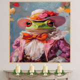 Romantic Elegance: Green Frog in a Victorian European Suit and Hat Playful Heartfelt Artwork on Ready to Hang 1.5" Thick Canvas Wrap, Floating Framed Canvas, Flat Rolled Canvas