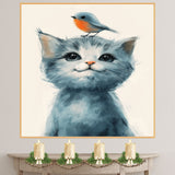 Sweet Cat with Gentle Bird on Head Whimsical Animal Illustration for Kids Room Nursery and Animal Lovers Perfect Gift for Cat and Bird Enthusiast on Ready to Hang 1.5" Thick Canvas Wrap, Floating Framed Canvas, Flat Rolled Canvas