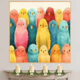 Seamless Pattern Art of Cute Colorful Plump Birds with Bright Feathers in Pastel and Bold Tones — Perfect for Nursery, Kids' Projects, or Animal Lovers on Ready to Hang 1.5" Thick Canvas Wrap, Floating Framed Canvas, Flat Rolled Canvas