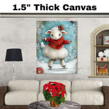 Whimsical Christmas Lamb Ice Skating with Red Sweater and Holly Crown – Sweet Winter Animal Illustration for Holiday Nursery Decor, Gifts, or Seasonal Joy on Ready to Hang 1.5" Thick Canvas Wrap, Floating Framed Canvas, Flat Rolled Canvas