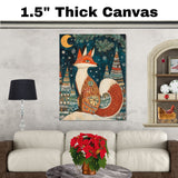 Whimsical Winter Fox Canvas – Decorative Red Fox with Snowflakes and Trees Under a Moonlit Sky on Ready to Hang 1.5" Thick Canvas Wrap, Floating Framed Canvas, Flat Rolled Canvas
