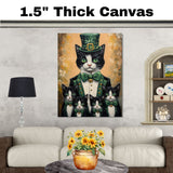 Irish Charm: Tuxedo Cat Mom and Four Kittens in St. Patrick's Day Attire on Ready to Hang 1.5" Thick Canvas Wrap, Floating Framed Canvas, Flat Rolled Canvas