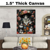 Victorian Elegance: Tuxedo Cat Mom and Kittens Surrounded by Spring Blooms on Ready to Hang 1.5" Thick Canvas Wrap, Floating Framed Canvas, Flat Rolled Canvas