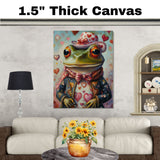 Elegant Whimsy: Green Frog in a Victorian European Suit and Hat Charming Heartfelt Artwork on Ready to Hang 1.5" Thick Canvas Wrap, Floating Framed Canvas, Flat Rolled Canvas
