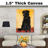 Playful Black Dog Portrait with Yellow Background – Bold Gustav Klimt-Inspired Oil Style Painting on Ready to Hang 1.5" Thick Canvas Wrap, Floating Framed Canvas, Flat Rolled Canvas
