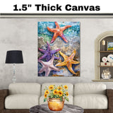 Watercolor Painting of Multicolored Starfish in a Tide Pool by Debbie Afagan in Vibrant Coastal Colors on Ready to Hang 1.5" Thick Canvas Wrap, Floating Framed Canvas, Flat Rolled Canvas