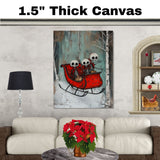 Whimsical Skeleton Sleigh Ride Christmas Print – Gothic Holiday Wall Art with Skeleton Friends in Red Sleigh, Spooky Winter Decor, Quirky Festive Illustration on Ready to Hang 1.5" Thick Canvas Wrap, Floating Framed Canvas, Flat Rolled Canvas