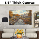 Whispers of Fall – Oil Painting Print of a Village Stream on Ready to Hang 1.5" Thick Canvas Wrap, Floating Framed Canvas, Flat Rolled Canvas