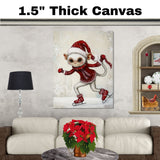 Whimsical Christmas Monkey Ice Skating in Santa Hat and Red Winter Outfit – Adorable Holiday Animal Art for Nursery Decor, Gifts, or Seasonal Home Accents on Ready to Hang 1.5" Thick Canvas Wrap, Floating Framed Canvas, Flat Rolled Canvas