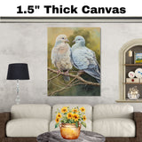 Realistic Dove Pair Artwork on Tree Branch in Natural Earth Tones with Soft Feather Details Perfect for Nature Lovers and Peaceful Home Accents on Ready to Hang 1.5" Thick Canvas Wrap, Floating Framed Canvas, Flat Rolled Canvas