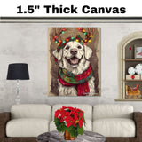 Christmas Bliss - 'Snowy Sparkles' - Dog with Lit Antlers & Festive Scarf on Rustic Canvas, Ready to Hang 1.5" Thick Canvas Wrap, Floating Framed Canvas, Flat Rolled Canvas