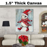 Christmas Wall Art Featuring Adorable Bunny Ice Skating in Santa Hat and Red Scarf Whimsical Holiday Illustration Perfect for Winter Decor and Animal Lovers on Ready to Hang 1.5" Thick Canvas Wrap, Floating Framed Canvas, Flat Rolled Canvas
