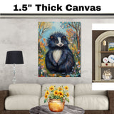 Van Gogh Style Fluffy Skunk Canvas Art – Whimsical Woodland Animal Surrounded by Spring Flowers on Ready to Hang 1.5" Thick Canvas Wrap, Floating Framed Canvas, Flat Rolled Canvas