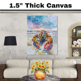 Watercolor Painting of a Vibrant Lobster on the Beach with Ocean Waves and Dramatic Sky in Coastal Marine Style on Ready to Hang 1.5" Thick Canvas Wrap, Floating Framed Canvas, Flat Rolled Canvas