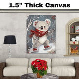 Whimsical Christmas Koala Bear Ice Skating with Holly and Red Scarf – Festive Holiday Animal Artwork for Seasonal Decor, Nursery Rooms, or Christmas Gifts on Ready to Hang 1.5" Thick Canvas Wrap, Floating Framed Canvas, Flat Rolled Canvas