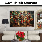 Christmas Canvas - "Holiday Cheer" - Adorable Doxie in Festive Winter Attire Holding Christmas String Lights on Ready to Hang 1.5" Thick Canvas Wrap, Floating Framed Canvas, Flat Rolled Canvas