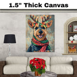 Airedale Joy - 'Antler Glow' - Airedale Terrier with Christmas Lights & Cozy Scarf on Rustic Background, Ready to Hang 1.5" Thick Canvas Wrap, Floating Framed Canvas, Flat Rolled Canvas