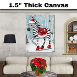 Whimsical Christmas Zebra Ice Skating Print – Cute Striped Animal in Santa Hat & Red Saddle Blanket, Festive Holiday Winter Wall Art, Nursery or Seasonal Decor on Ready to Hang 1.5" Thick Canvas Wrap, Floating Framed Canvas, Flat Rolled Canvas
