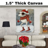 Whimsical Christmas Frog Ice Skating in Red Boots and Santa Hat Adorable Winter Animal Wall Art for Kids Room, Nursery, Holiday Decor, or Festive Gift Idea on Ready to Hang 1.5" Thick Canvas Wrap, Floating Framed Canvas, Flat Rolled Canvas