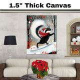 Whimsical Christmas Skunk Ice Skating – Red Scarf, Santa Hat & Twig Antlers Animal Art Print, Woodland Holiday Wall Decor, Winter Nursery Illustration on Ready to Hang 1.5" Thick Canvas Wrap, Floating Framed Canvas, Flat Rolled Canvas