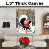 Whimsical Christmas Skunk in Red Cape – Ice Skating Woodland Animal Art Print, Adorable Winter Holiday Decor for Cozy Cabins, Nurseries & Christmas Lovers on Ready to Hang 1.5" Thick Canvas Wrap, Floating Framed Canvas, Flat Rolled Canvas