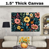 Vibrant Floral Canvas Print – Colorful Hand-Painted Folk Art Flowers with Lush Botanical Detail on Ready to Hang 1.5" Thick Canvas Wrap, Floating Framed Canvas, Flat Rolled Canvas